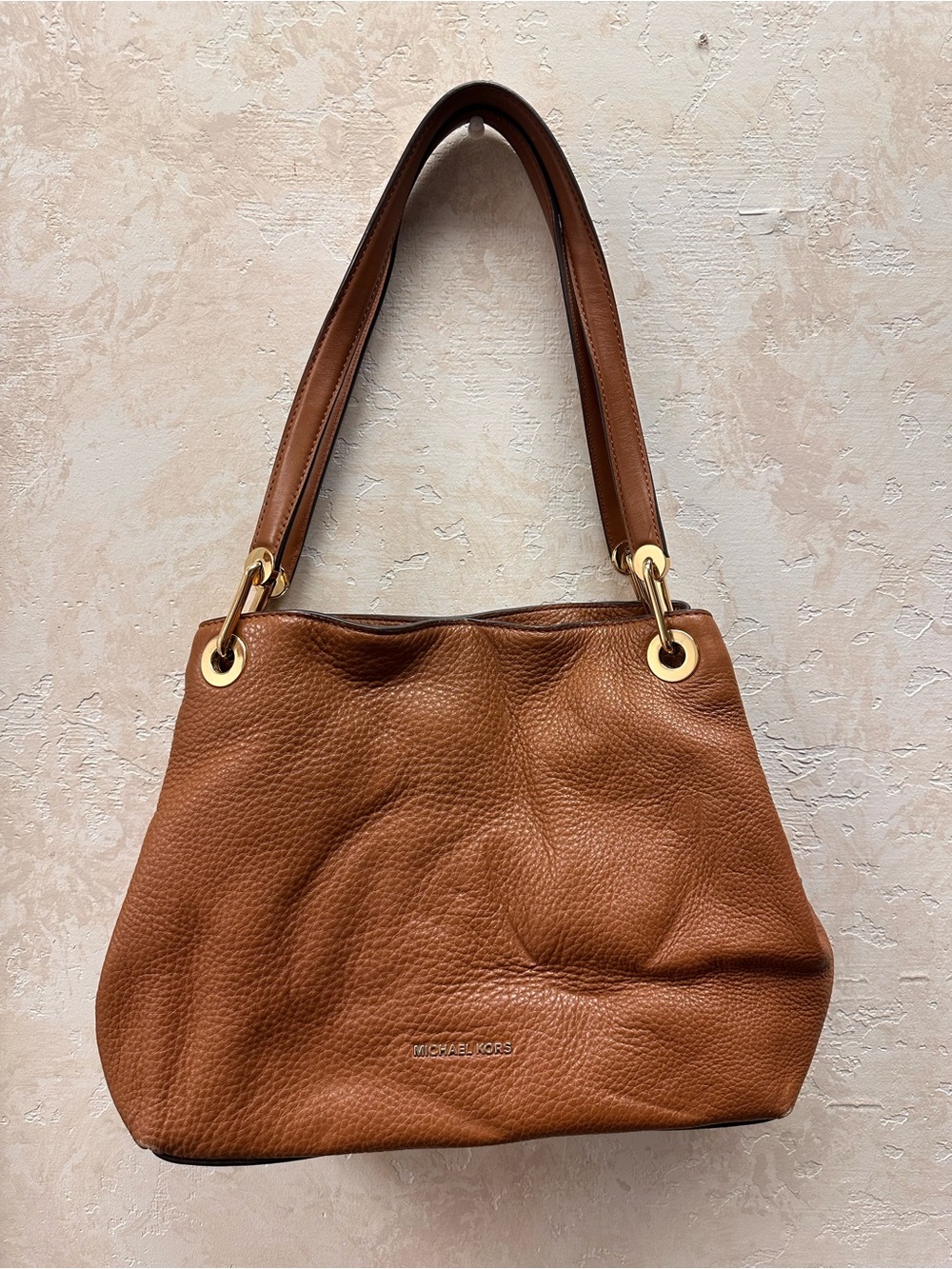Michael Kors Cognac Pebbled Leather Shoulder Bag with Gold Hardware